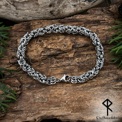Men’s Byzantine Chain Viking Bracelet – 7mm Solid Stainless Steel King Chain