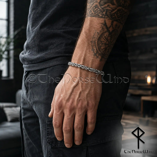 Men’s Byzantine Chain Viking Bracelet – 7mm Solid Stainless Steel King Chain