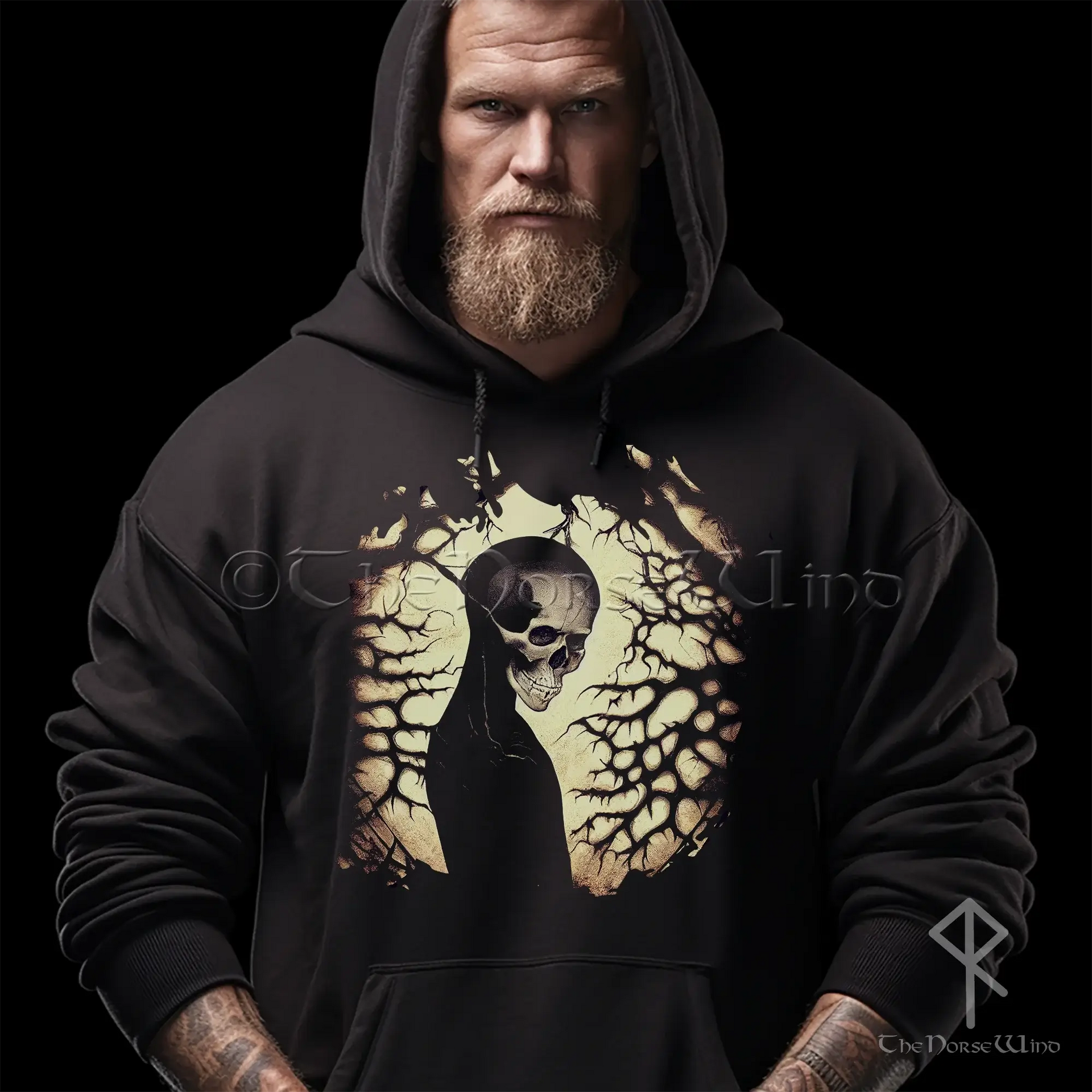 Best Deal for Men Viking Raven Zip Hoodie, 3D Printed Nordic Rune Tattoos
