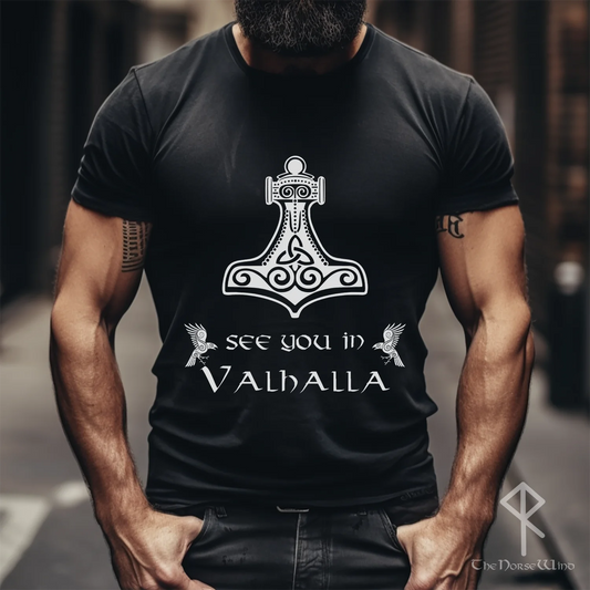 Thors Hammer T-Shirt Viking Mjolnir Tee &lt; Wir sehen uns in Walhalla &gt; S - 5XL