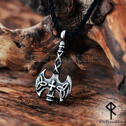 Viking Axe Necklace – Celtic Triquetra Double Axe Pendant