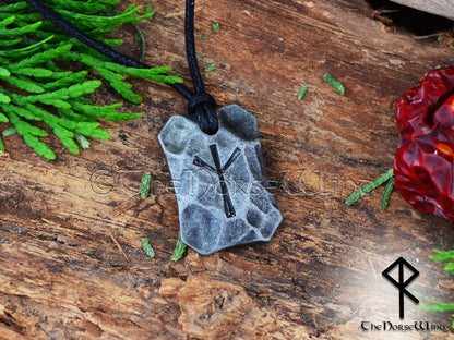 Hand-Forged Viking Runes Pendant, Hammered Iron Steel Necklace