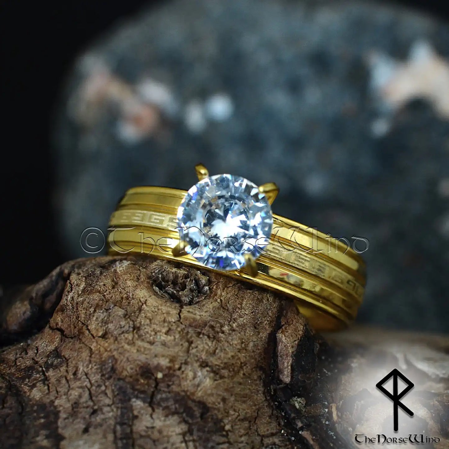 Viking Couple Engagement Rings - Stainless Steel & 14K Gold Plating
