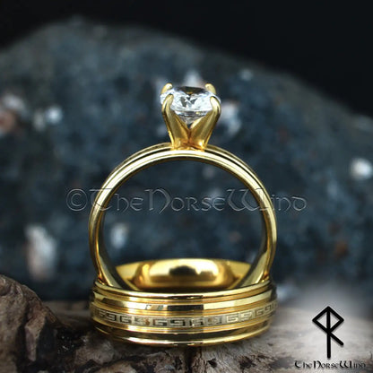 Viking Couple Engagement Rings - Stainless Steel & 14K Gold Plating