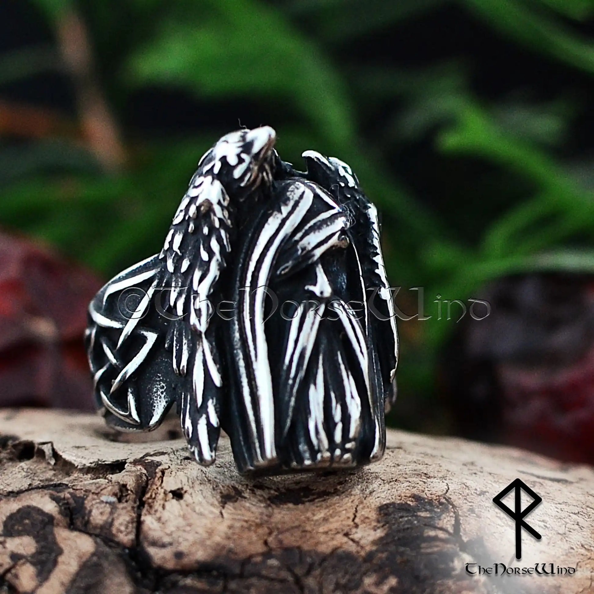 Odin and Ravens Viking Ring - Handcrafted Stainless Steel Norse Jewelry