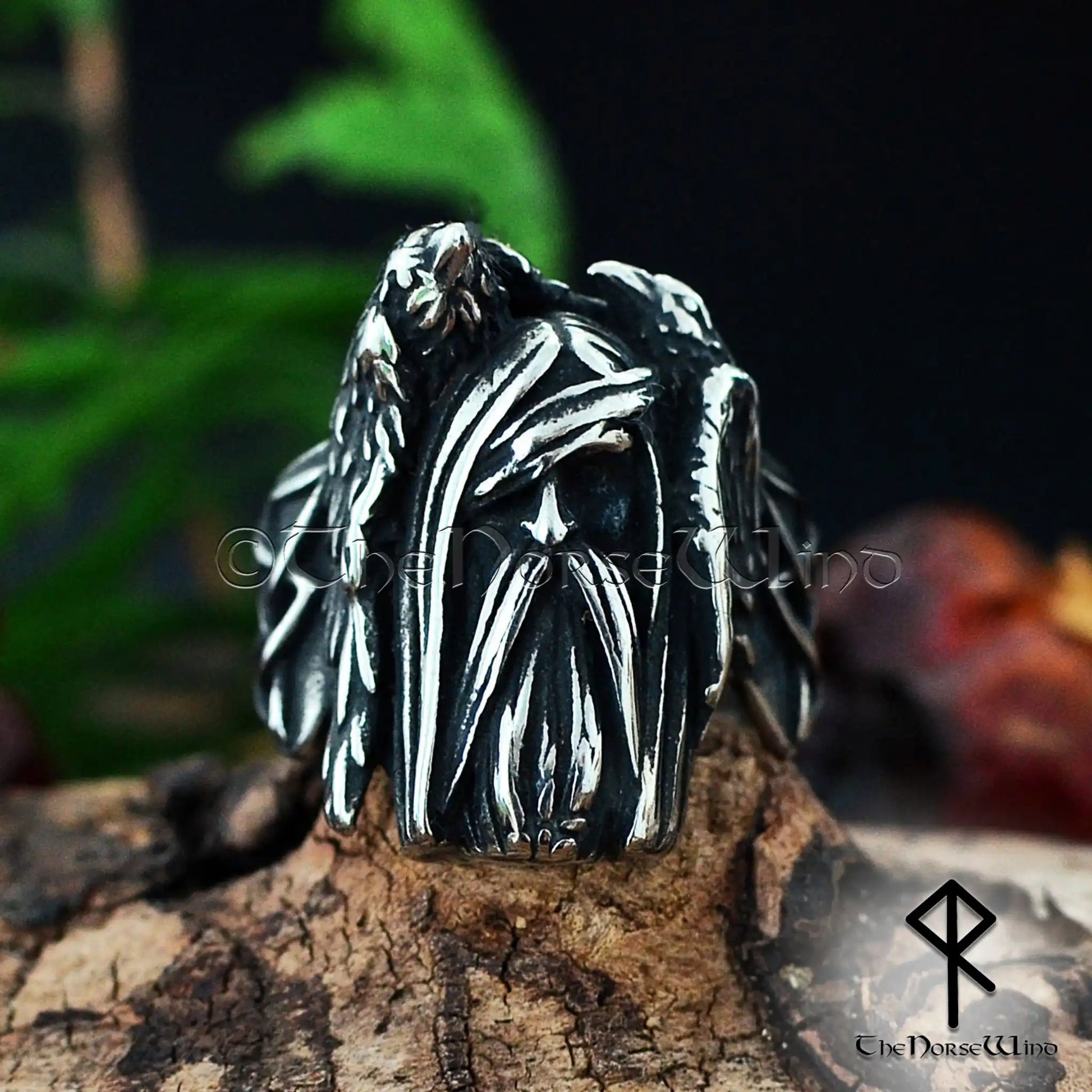 Odin and Ravens Viking Ring - Handcrafted Stainless Steel Norse Jewelry