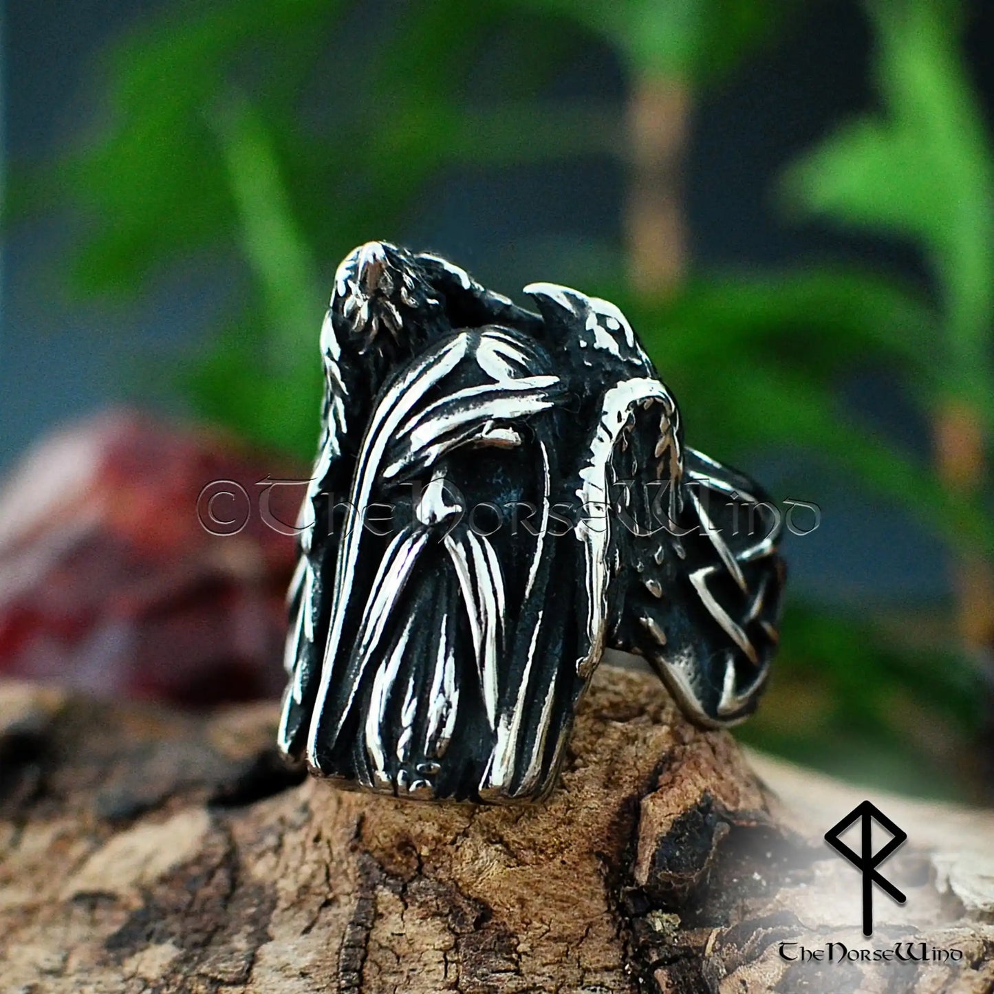 Odin and Ravens Viking Ring - Handcrafted Stainless Steel Norse Jewelry