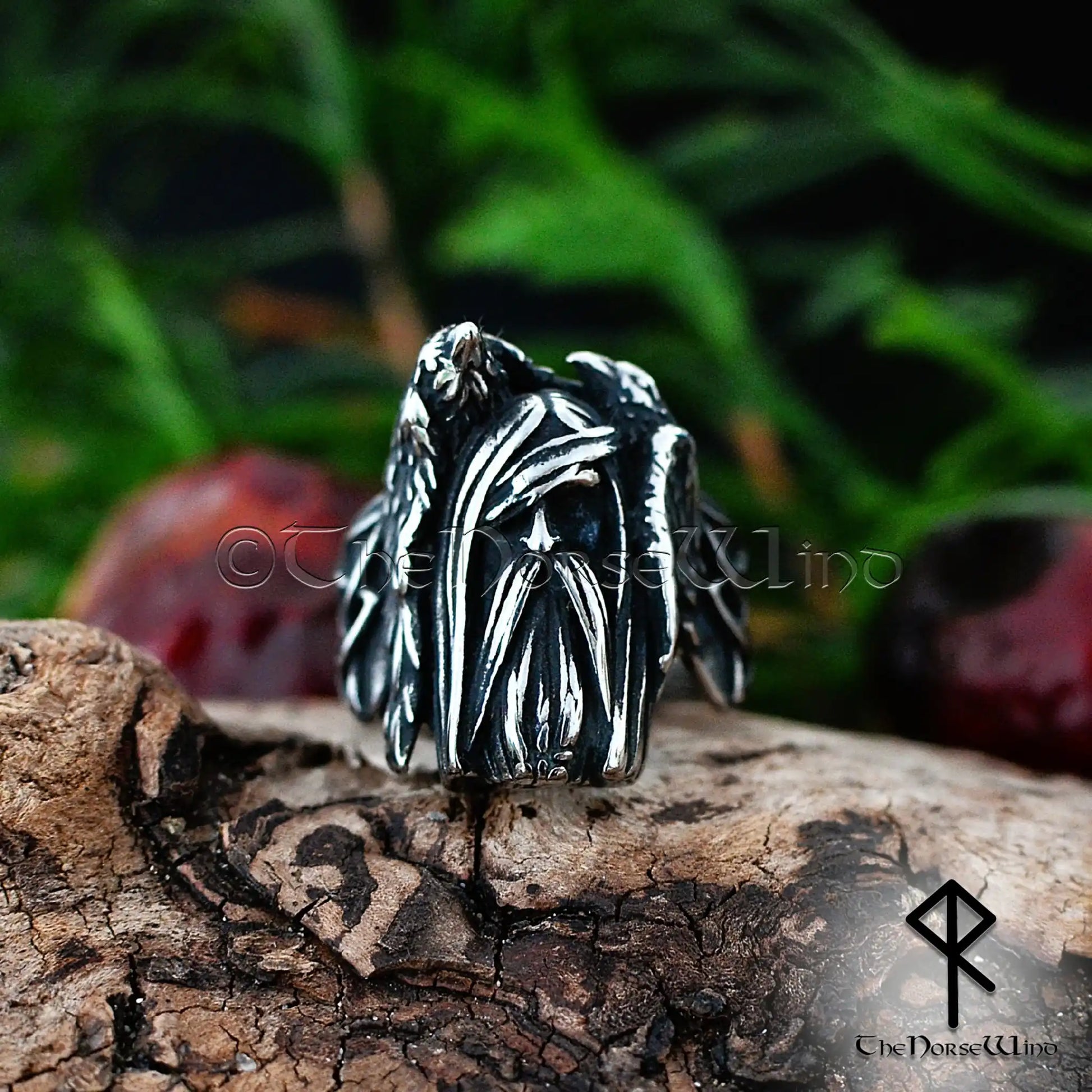 Odin and Ravens Viking Ring - Handcrafted Stainless Steel Norse Jewelry