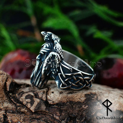 Odin and Ravens Viking Ring - Handcrafted Stainless Steel Norse Jewelry