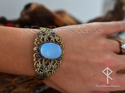 Opalite Bracelet: Medieval Bronze Cuff, Viking Jewelry for Women