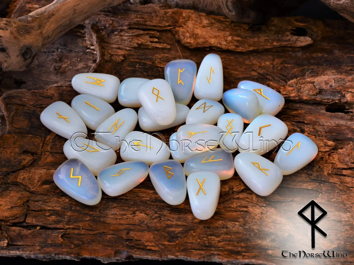 Outward Wind Rune Opalite Viking Runes Set - Elder Futhark Norse Stones | The Norse Wind