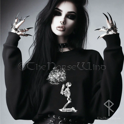 Praying Skeleton Weird Sweatshirt, Crust Punk & Goth Pullover - The Norse Wind