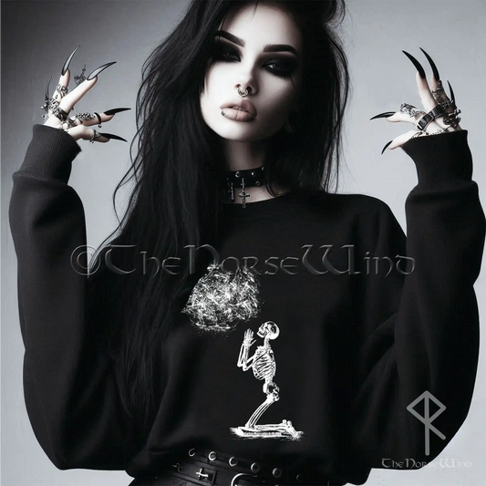 Praying Skeleton Weird Sweatshirt, Crust Punk & Goth Pullover