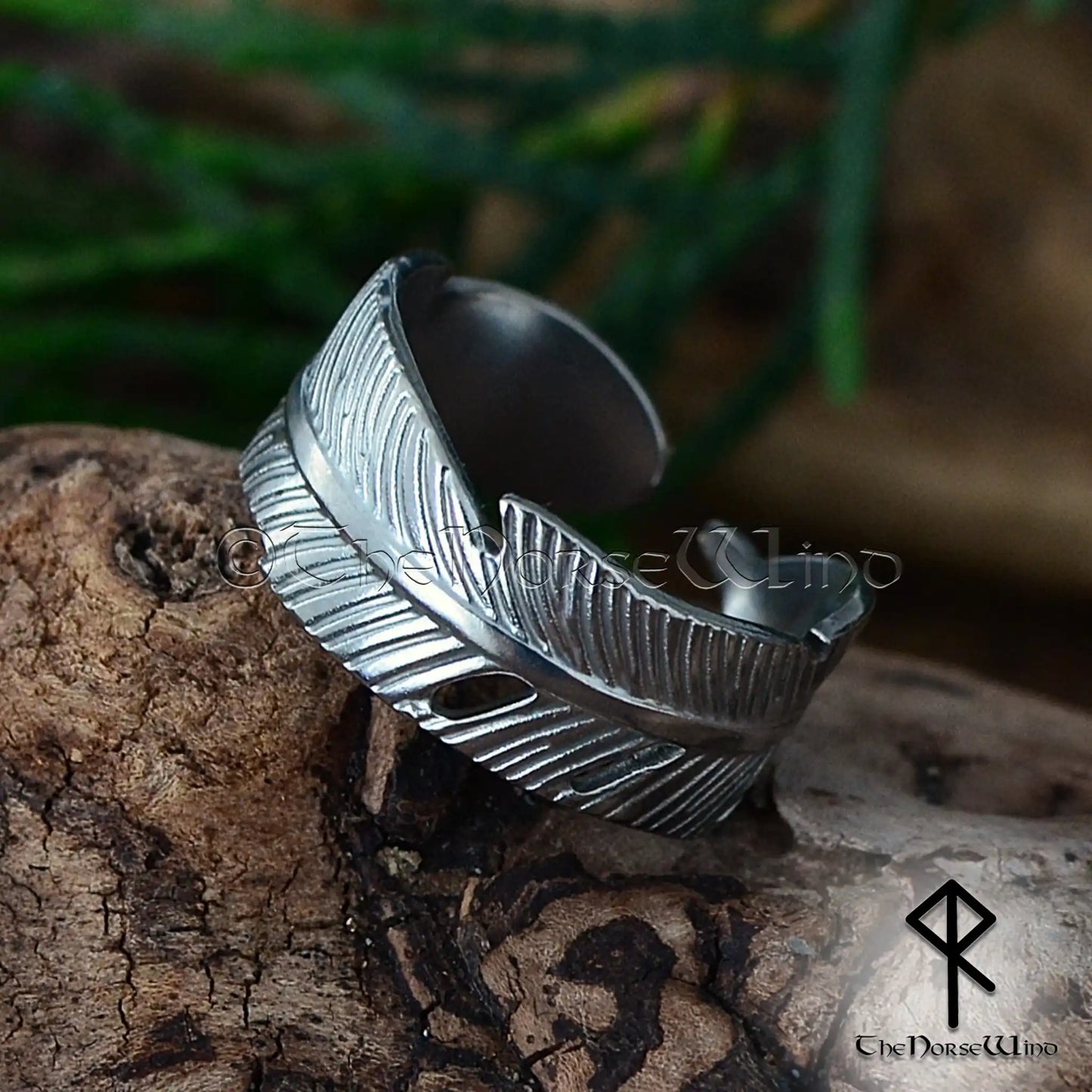 Viking Raven Feather Ring - Adjustable Stainless Steel Band