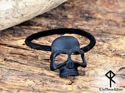 Viking Skull Hair Tie, Skeleton Hair Band Silver/Black