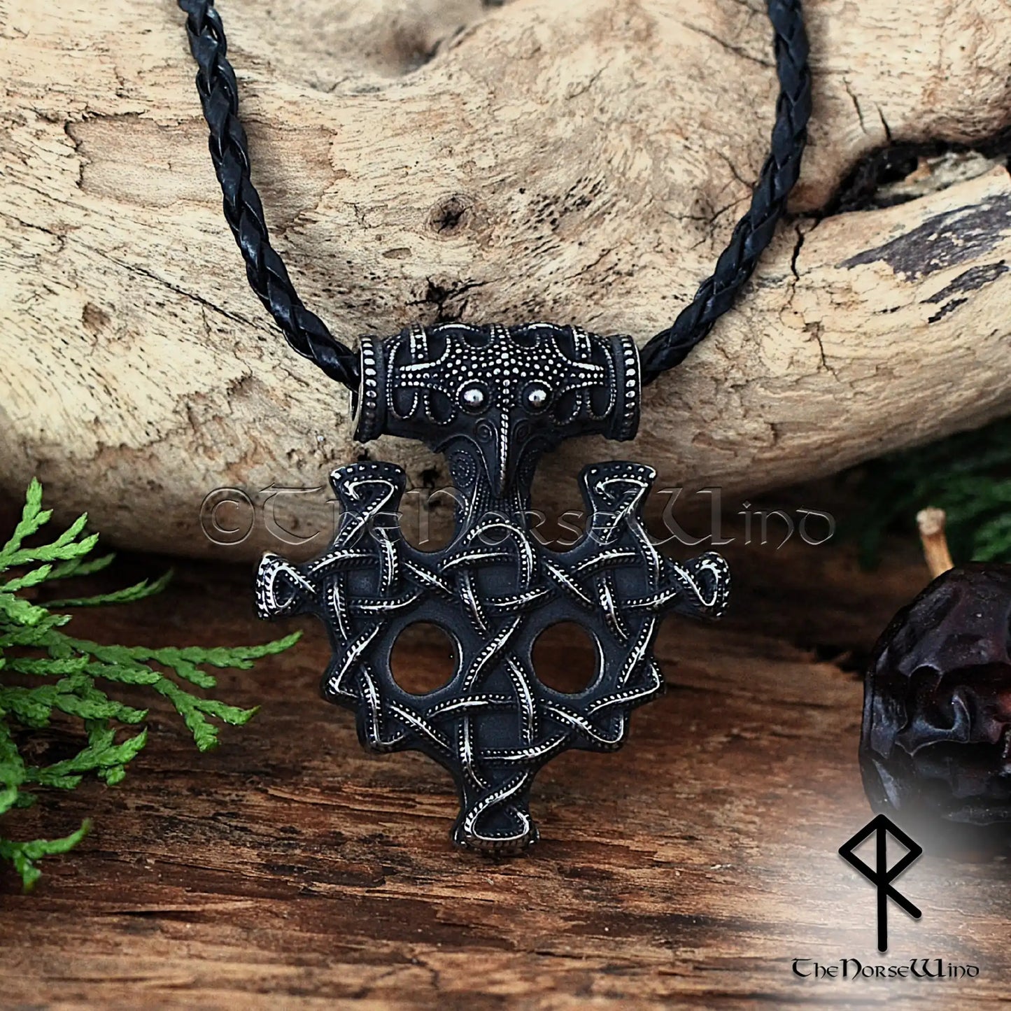 Thor's Hammer Viking Necklace with Raven Head & Celtic Knots