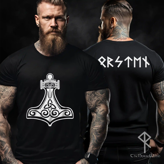 Personalized Thor’s Hammer T-Shirt – Your Name in Viking Runes