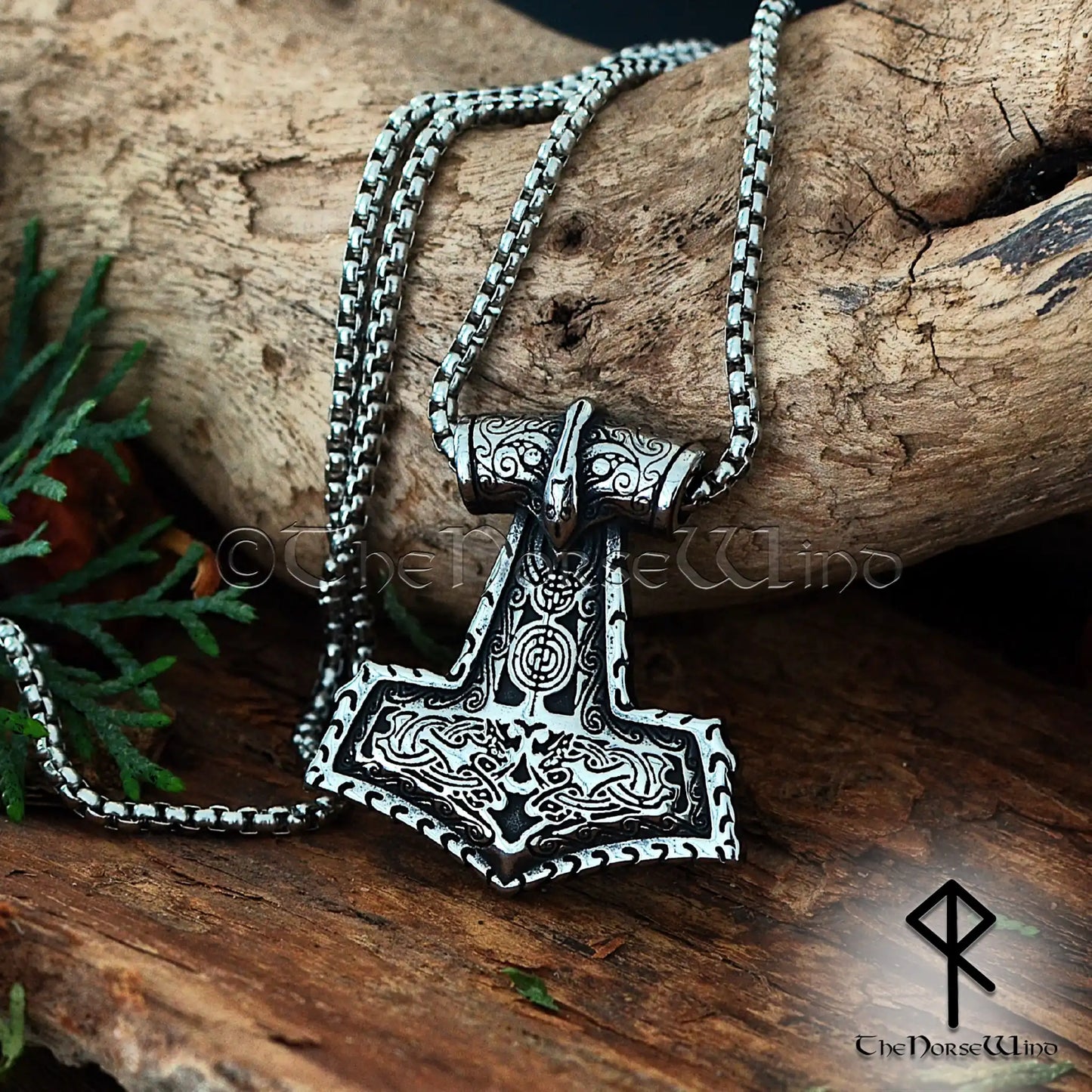 Custom Thor's Hammer Necklace - Viking Mjolnir Pendant with Personalized Runes - The Norse Wind