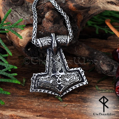 Custom Thor's Hammer Necklace - Viking Mjolnir Pendant with Personalized Runes - The Norse Wind