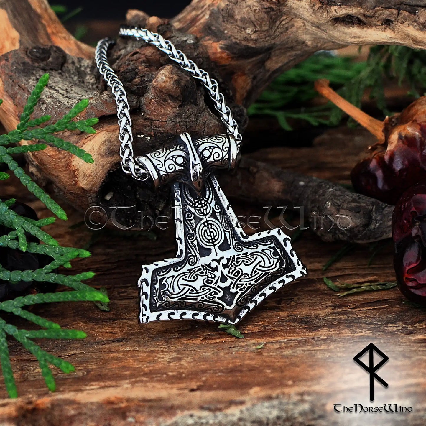 Custom Thor's Hammer Necklace - Viking Mjolnir Pendant with Personalized Runes - The Norse Wind