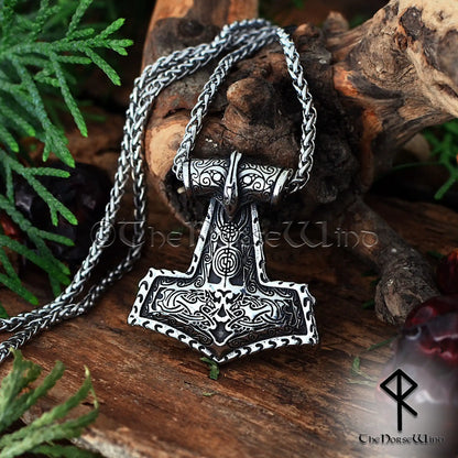 Custom Thor's Hammer Necklace - Viking Mjolnir Pendant with Personalized Runes - The Norse Wind