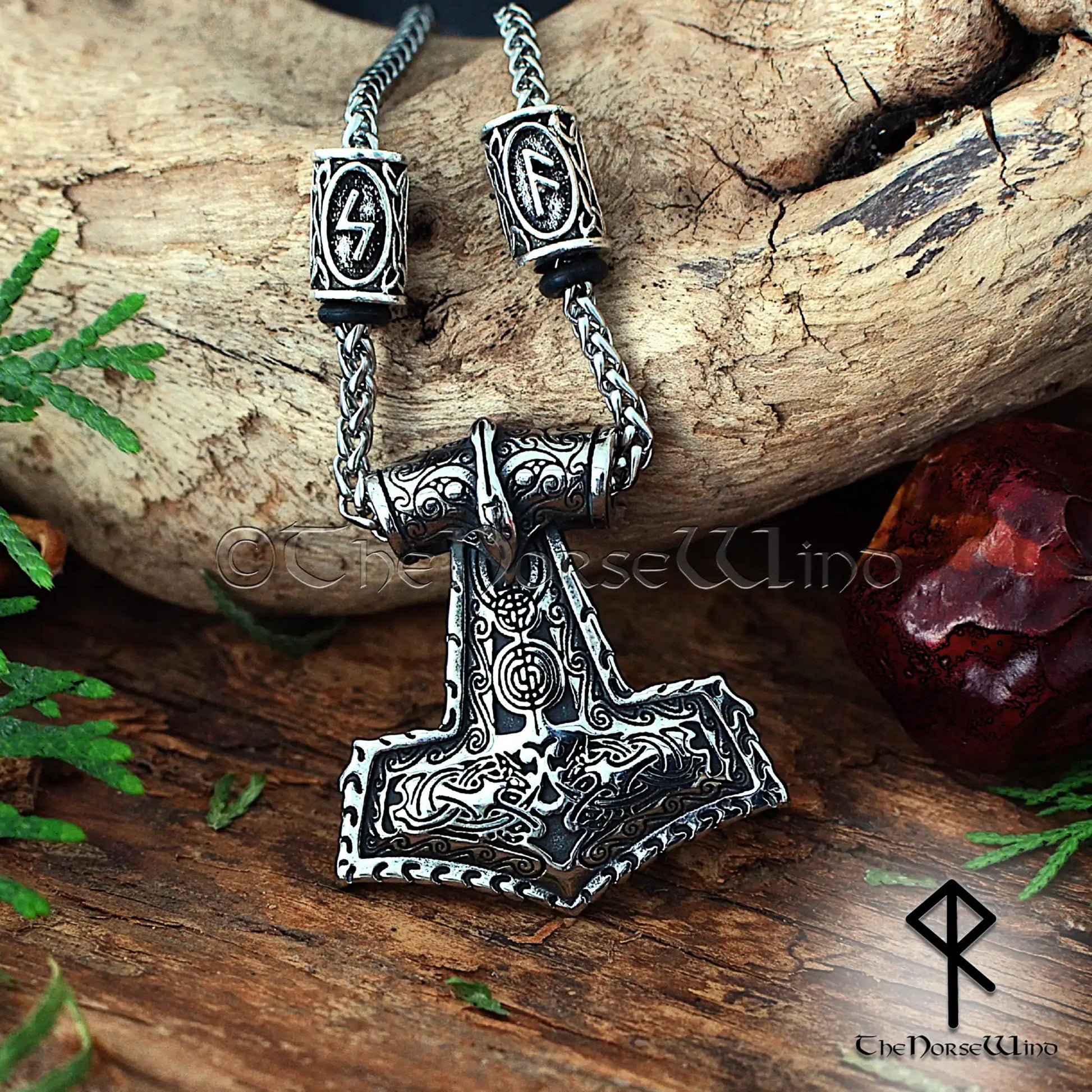 Custom Thor's Hammer Necklace - Viking Mjolnir Pendant with Personalized Runes