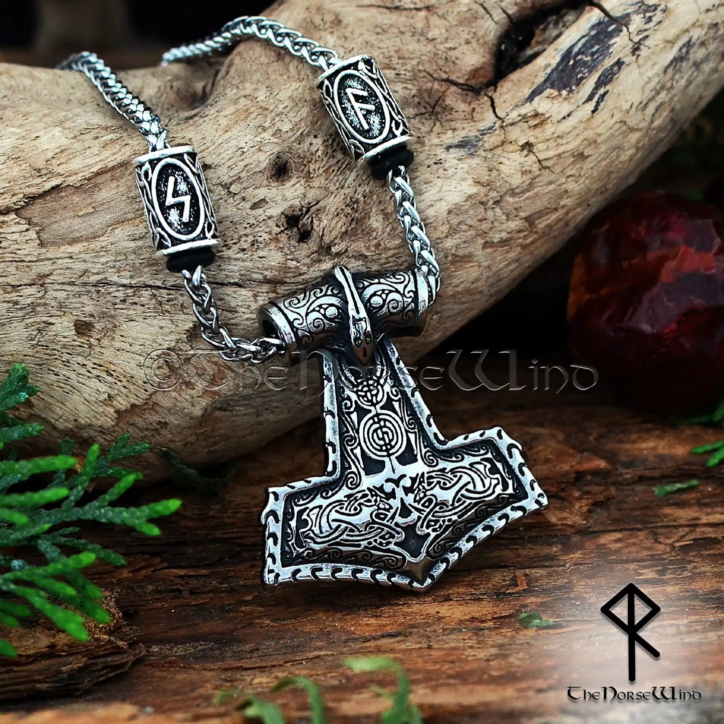 Custom Thor's Hammer Necklace - Viking Mjolnir Pendant with Personalized Runes