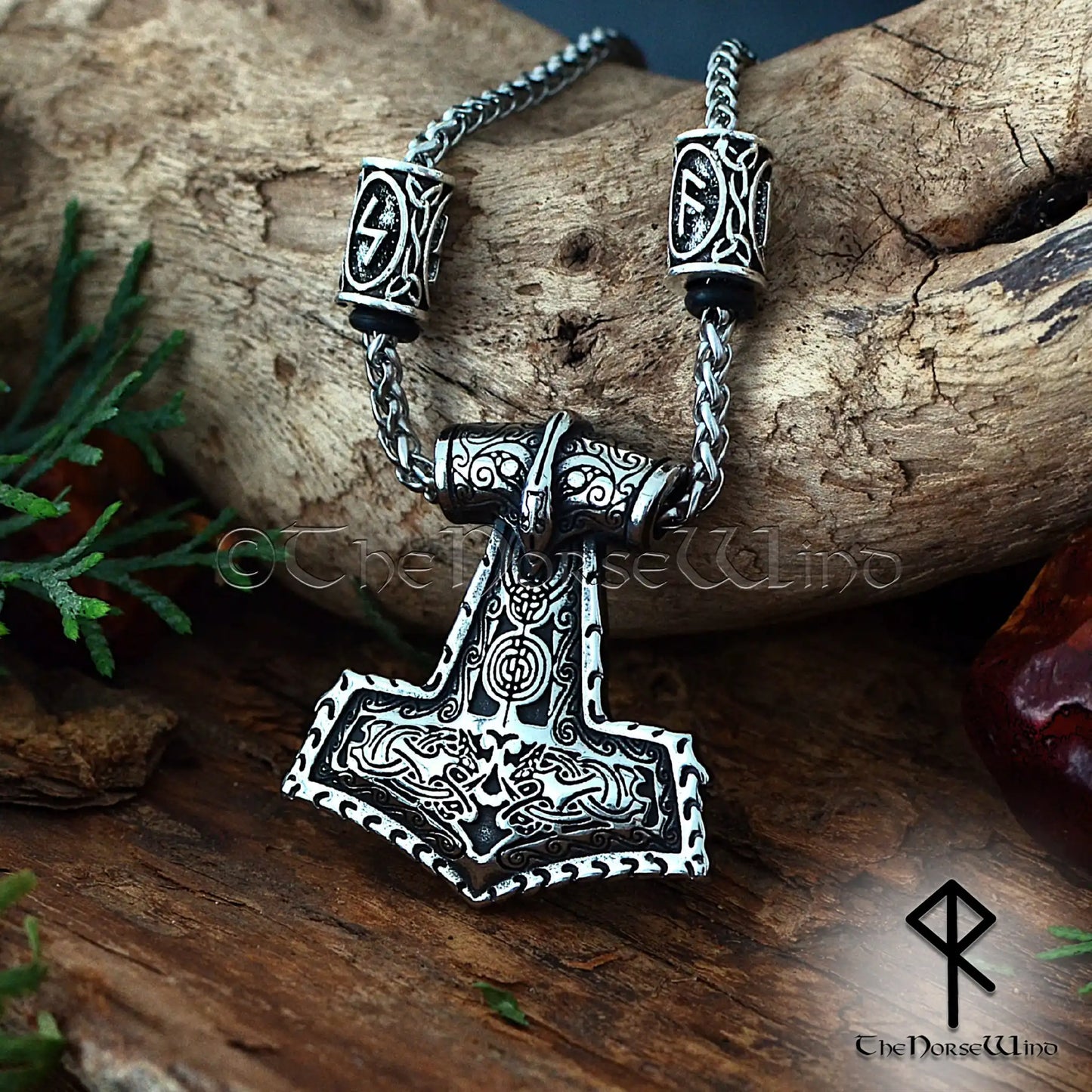 Custom Thor's Hammer Necklace - Viking Mjolnir Pendant with Personalized Runes