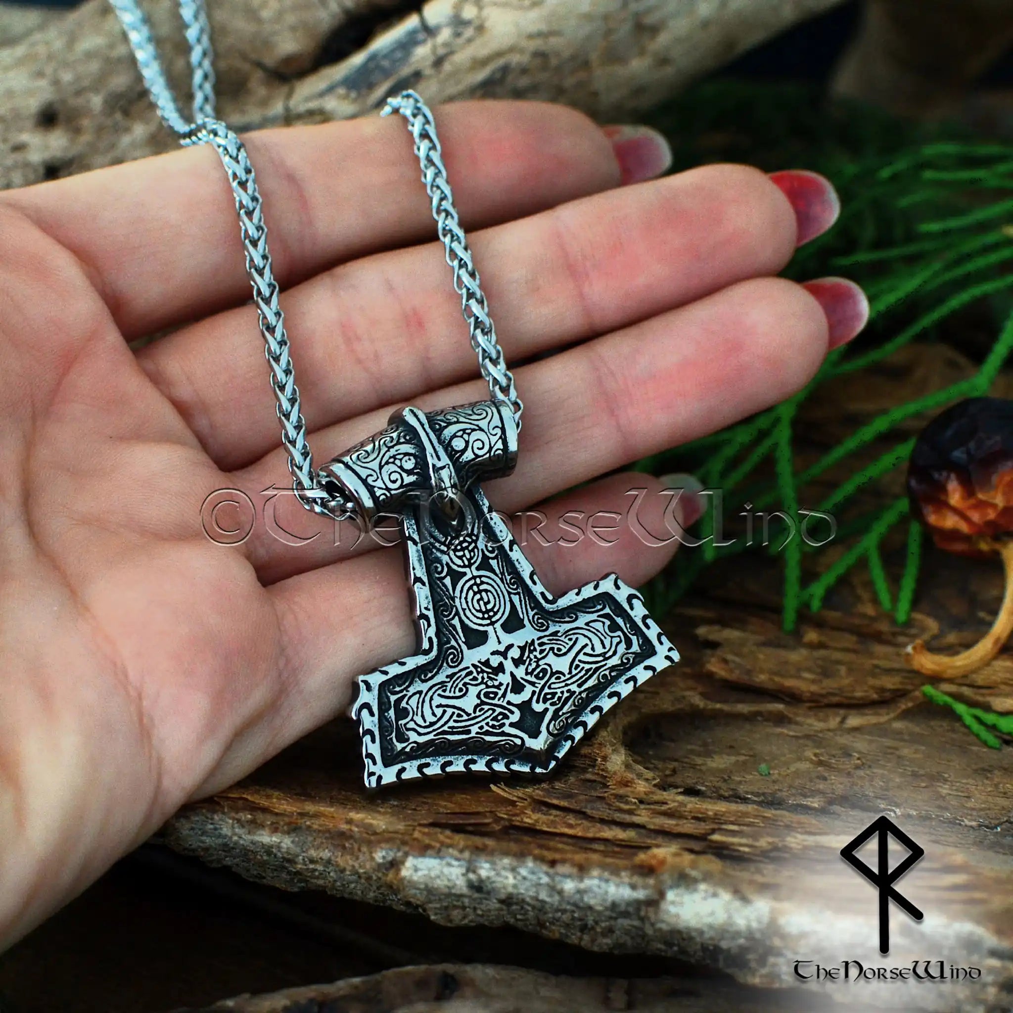 Custom Thor's Hammer Necklace - Viking Mjolnir Pendant with Personalized Runes - The Norse Wind
