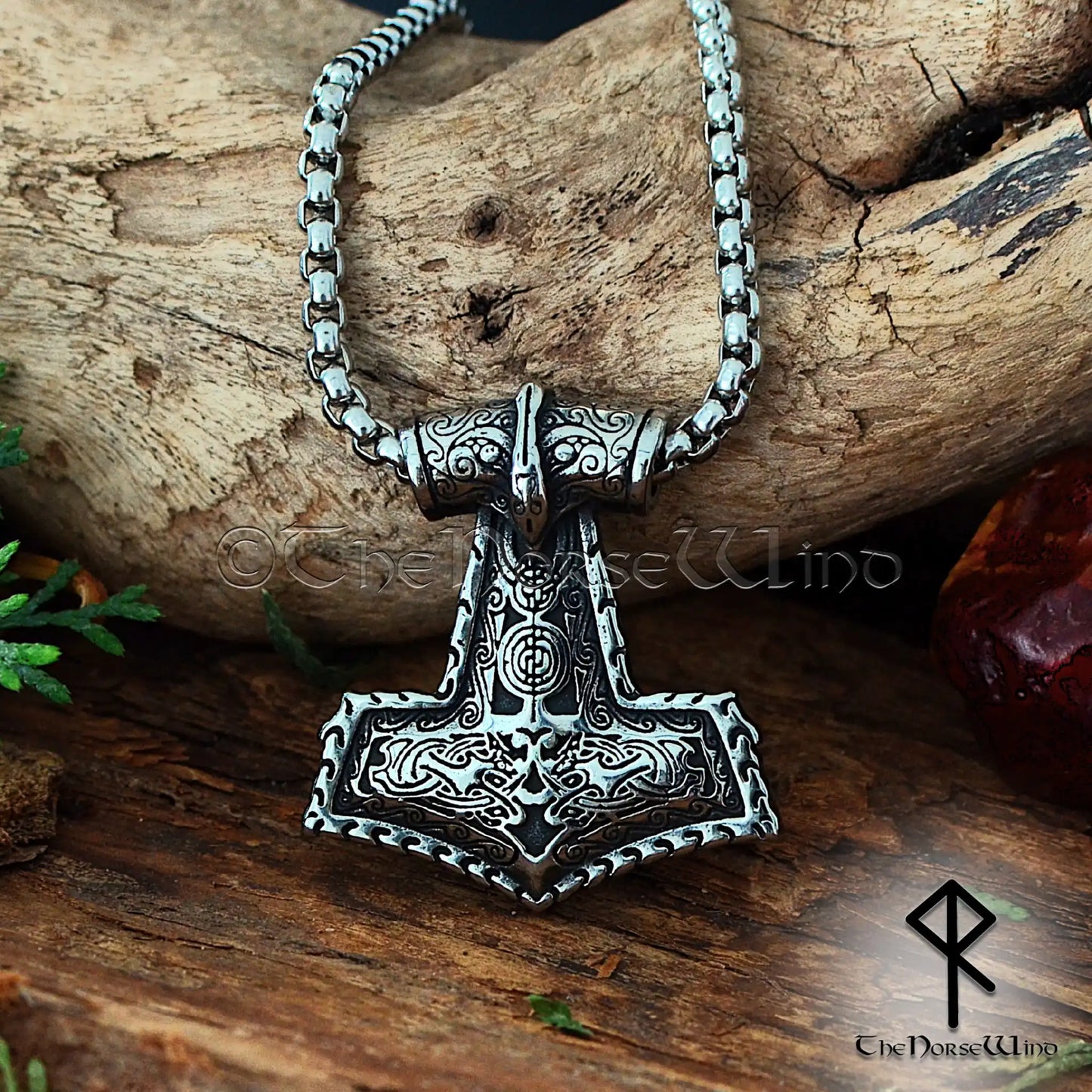 Custom Thor's Hammer Necklace - Viking Mjolnir Pendant with Personalized Runes - The Norse Wind