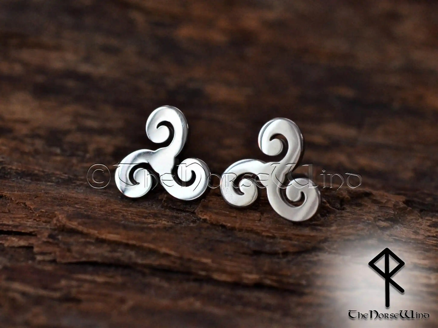 Celtic Triskele Earrings, Triple Spiral Viking Studs - 316L Stainless Steel