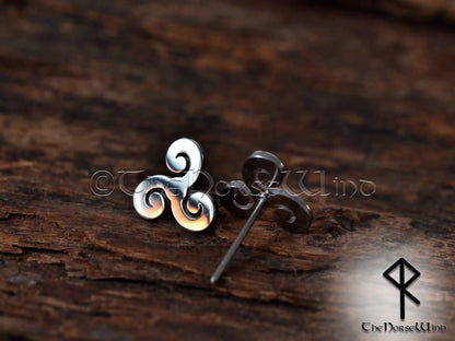 Celtic Triskele Earrings, Triple Spiral Viking Studs - 316L Stainless Steel