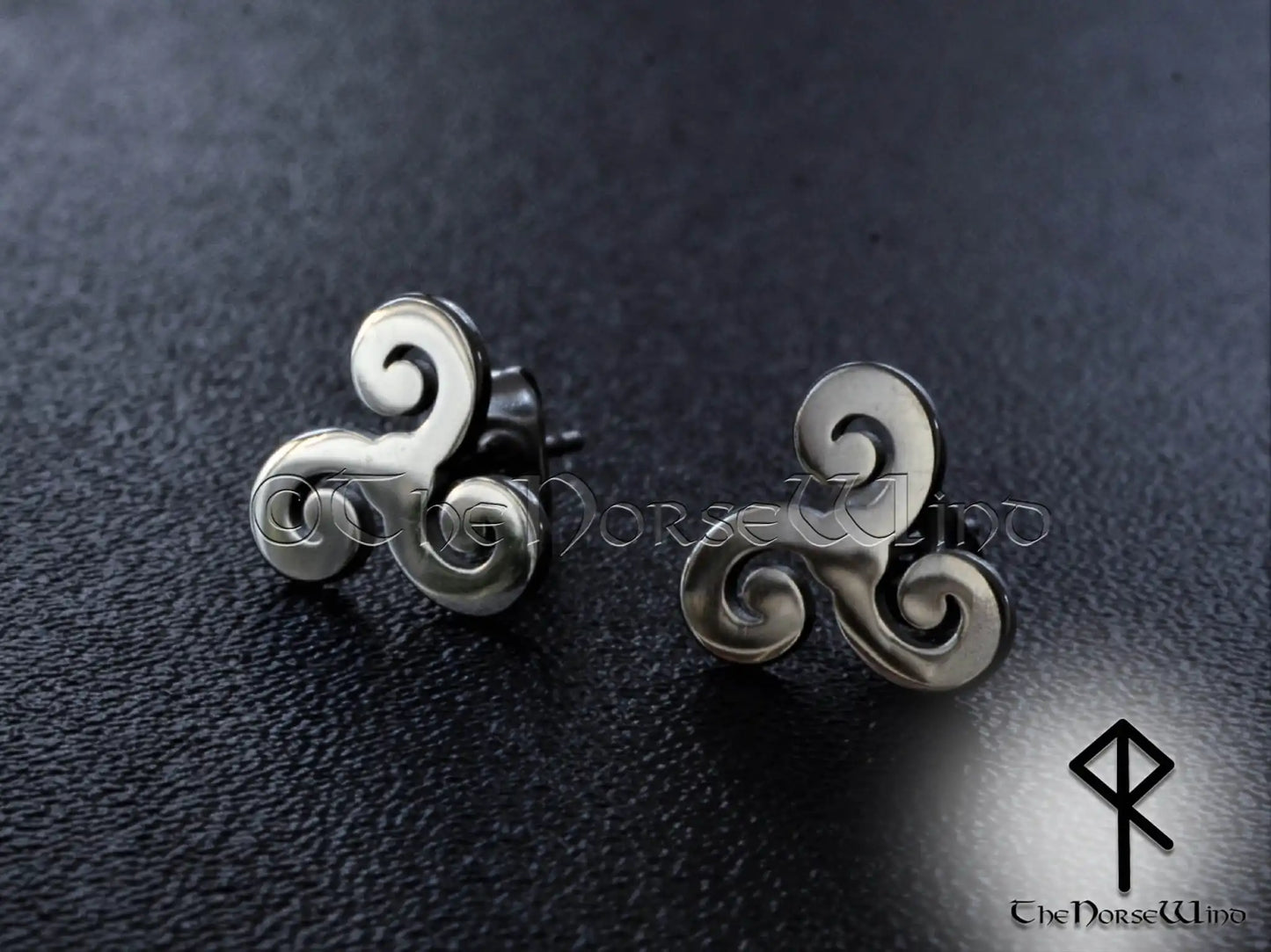 Celtic Triskele Earrings, Triple Spiral Viking Studs - 316L Stainless Steel