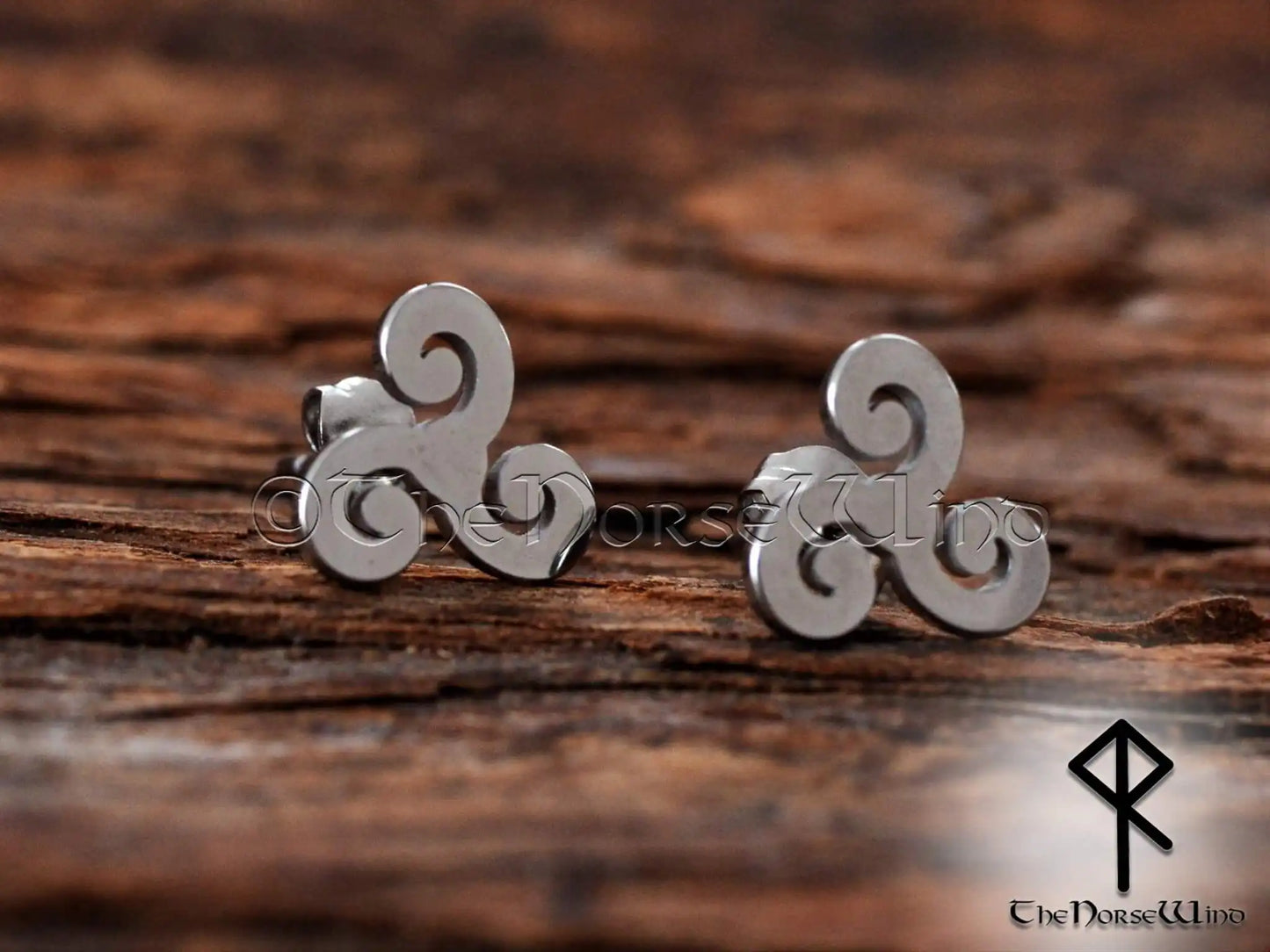 Celtic Triskele Earrings, Triple Spiral Viking Studs - 316L Stainless Steel