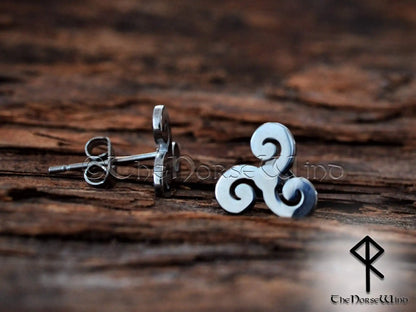 Celtic Triskele Earrings, Triple Spiral Viking Studs - 316L Stainless Steel