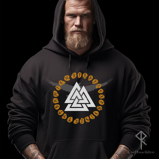 Valknut Viking Hoodie, Death Knot Runes Sweatshirt S-5XL