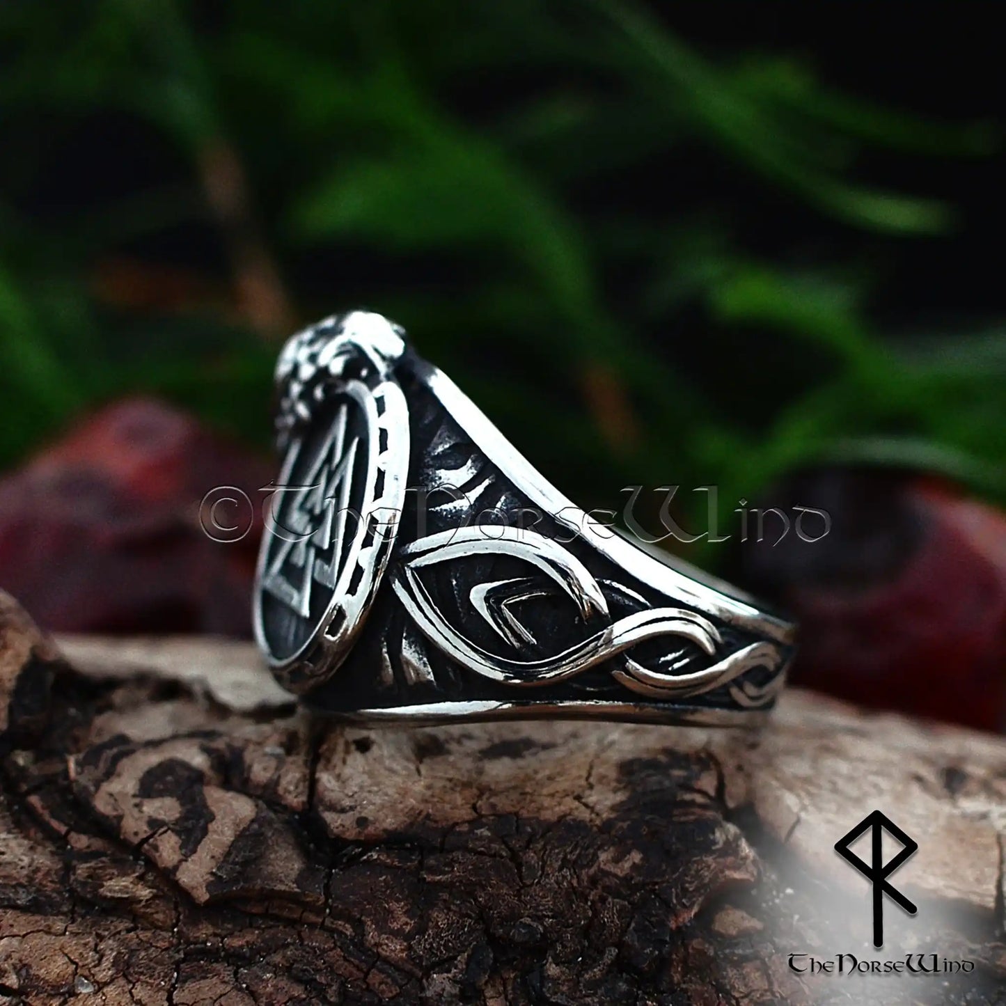 Odin’s Symbol Viking Ring - Valknut & Raven Norse Warrior Ring