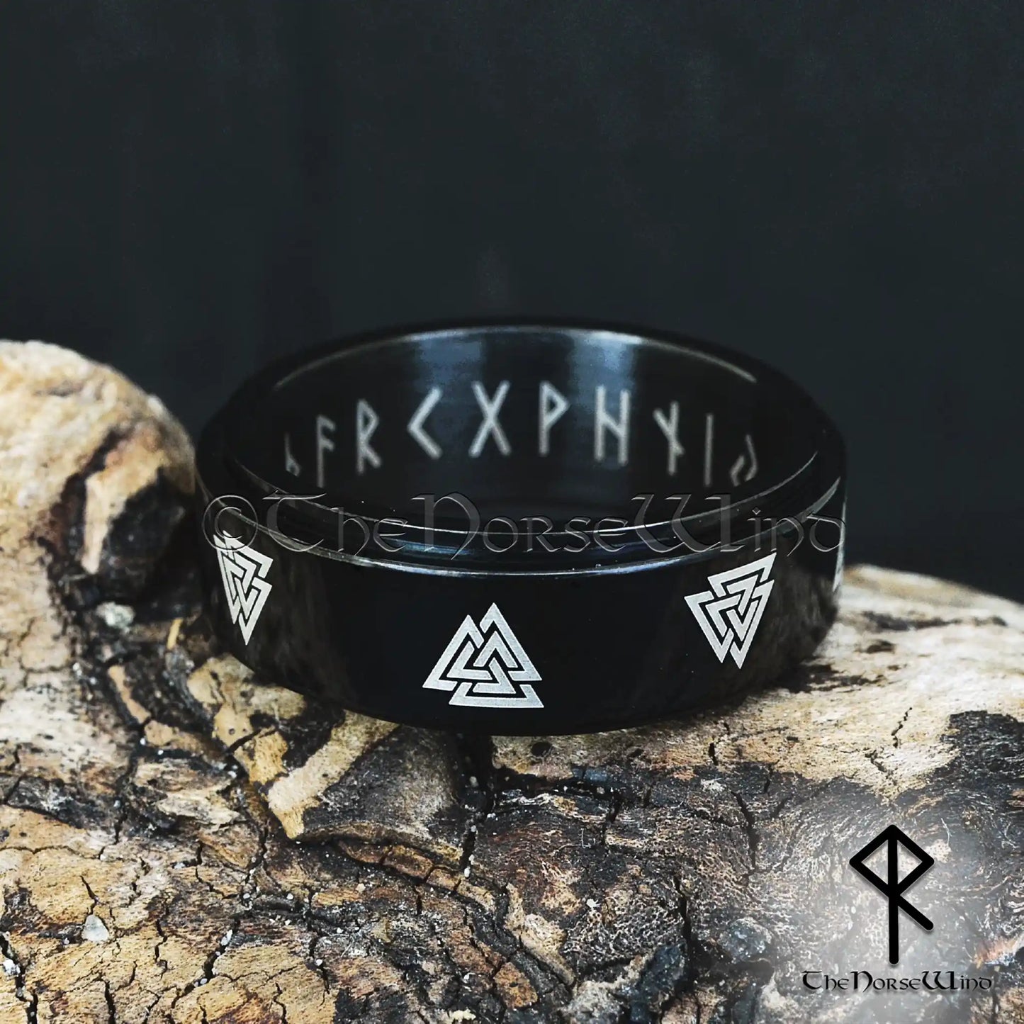 Valknut Viking Runes Ring - Black Spinner Band, Stainless Steel – The ...