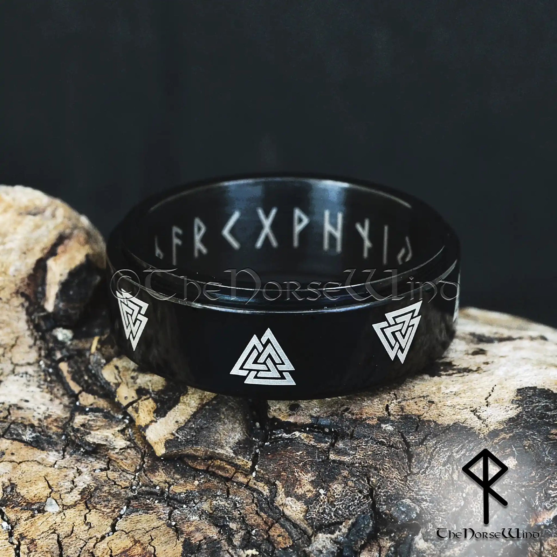 Valknut Viking Runes Ring - Black Spinner Band, Stainless Steel – The ...