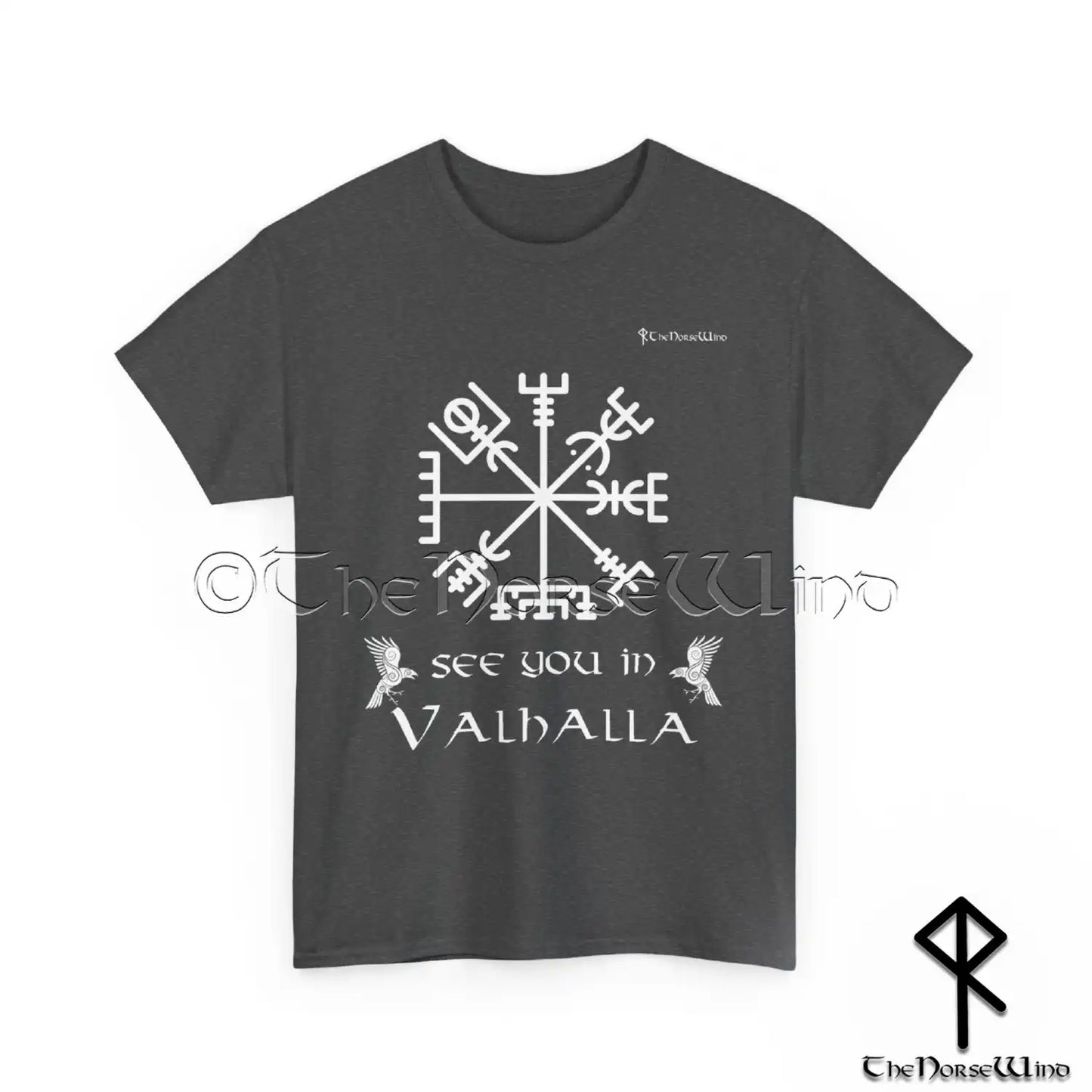 Wikinger Kompass Vegvisir T-Shirt Schwarzer Aufdruck – See You In Valhalla Tee Unisex S-5XL