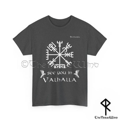 Viking Compass Vegvisir T-Shirt Black Print - See You In Valhalla Tee Unisex S-5XL - The Norse Wind