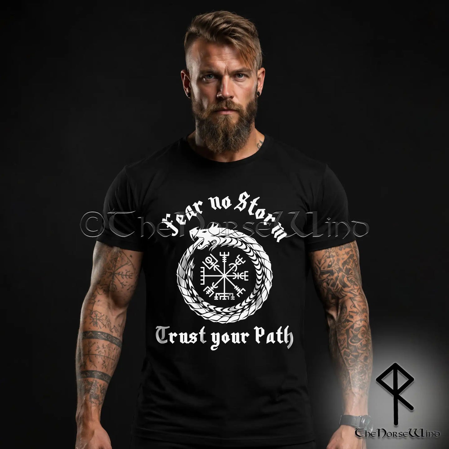 Vegvisir Viking T-Shirt – Jormungandr World Serpent Norse Shirt