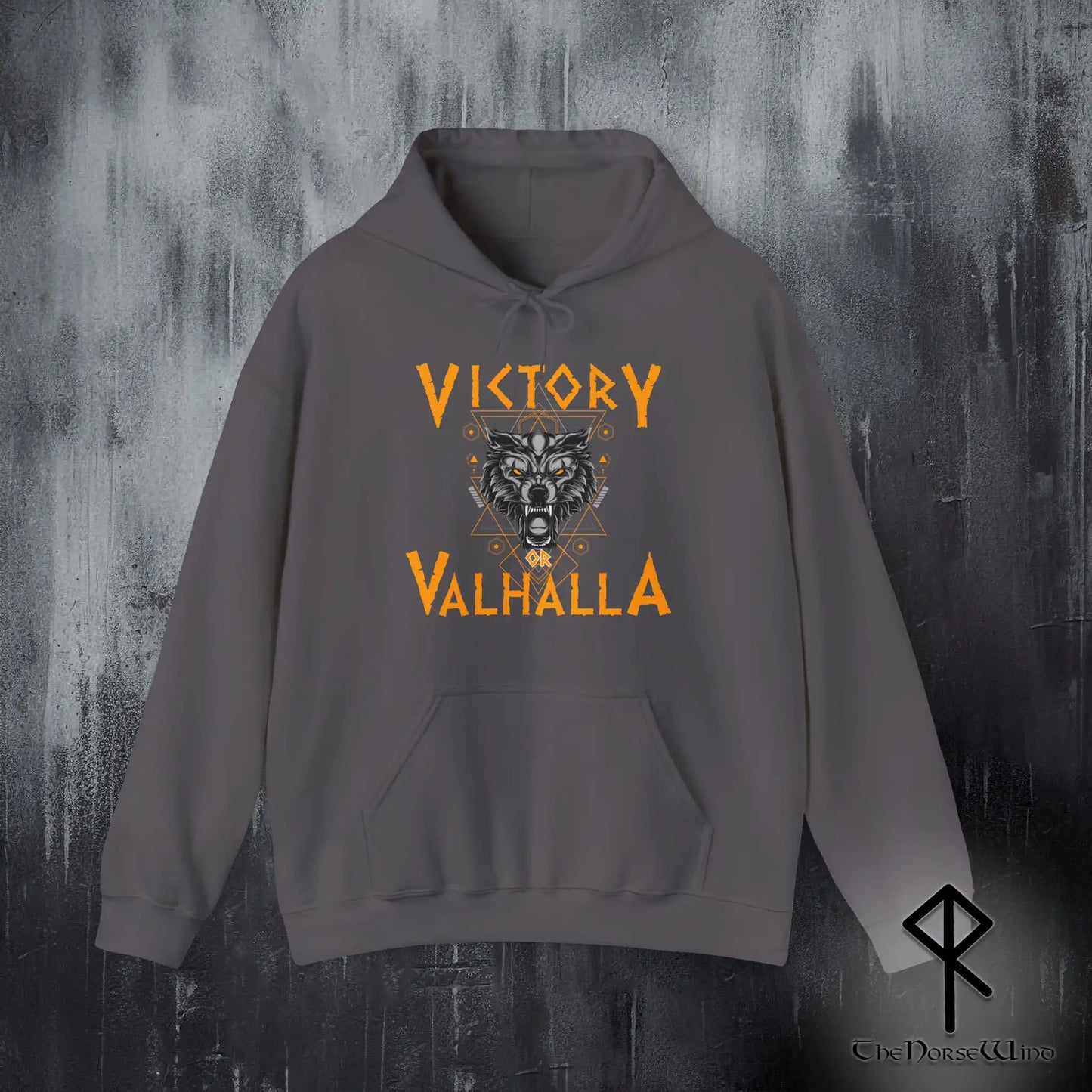 Victory or Valhalla Viking Hoodie, Fenrir Wolf Norse Sweatshirt