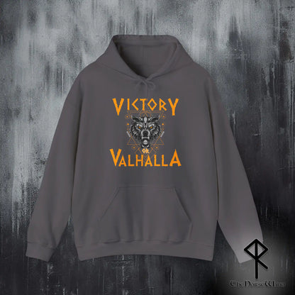 Victory or Valhalla Viking Hoodie, Fenrir Wolf Norse Sweatshirt