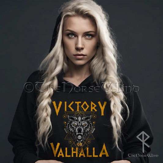 Victory oder Valhalla Wikinger Kapuzenpullover, Fenrir Wolf Nordisches Sweatshirt 