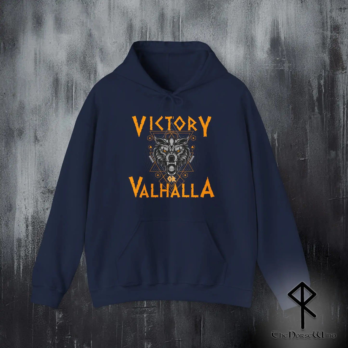 Victory or Valhalla Viking Hoodie, Fenrir Wolf Norse Sweatshirt