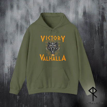 Victory or Valhalla Viking Hoodie, Fenrir Wolf Norse Sweatshirt