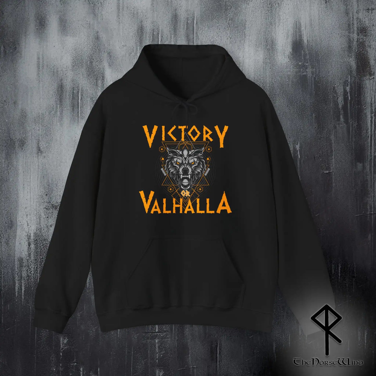 Victory or Valhalla Viking Hoodie, Fenrir Wolf Norse Sweatshirt