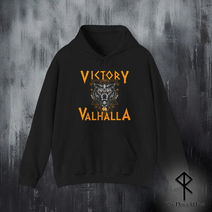 Victory or Valhalla Viking Hoodie, Fenrir Wolf Norse Sweatshirt