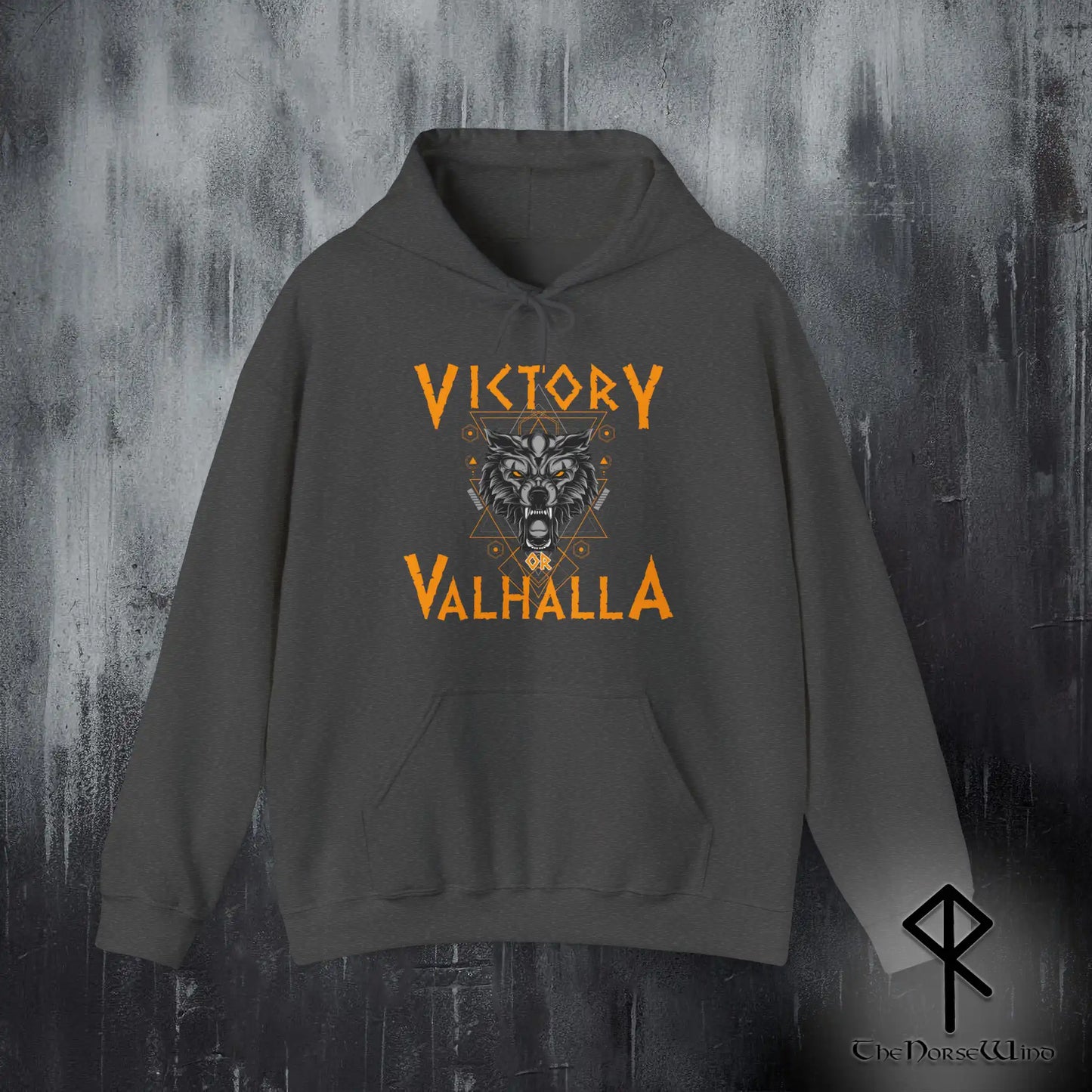 Victory or Valhalla Viking Hoodie, Fenrir Wolf Norse Sweatshirt